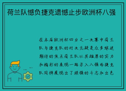 荷兰队憾负捷克遗憾止步欧洲杯八强